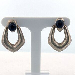Vintage Estate 925 Sterling Silver Modernist Dangle Earrings Black Onyx Studs
